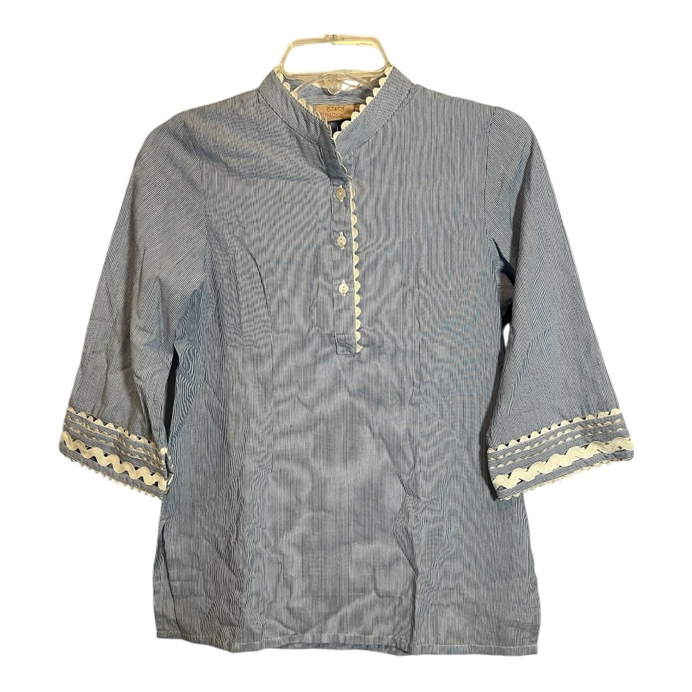 Rungolee Blue and White Striped Jolene Blouse size XXS